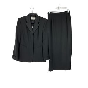 VTG Kasper 3 Piece Maxi Skirt Suit Blazer Shell Womens Sz XS Black Embellished